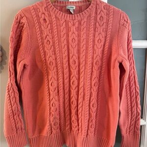 L.L. Bean Women's Coral Cable Knit Sweater 100% Cotton